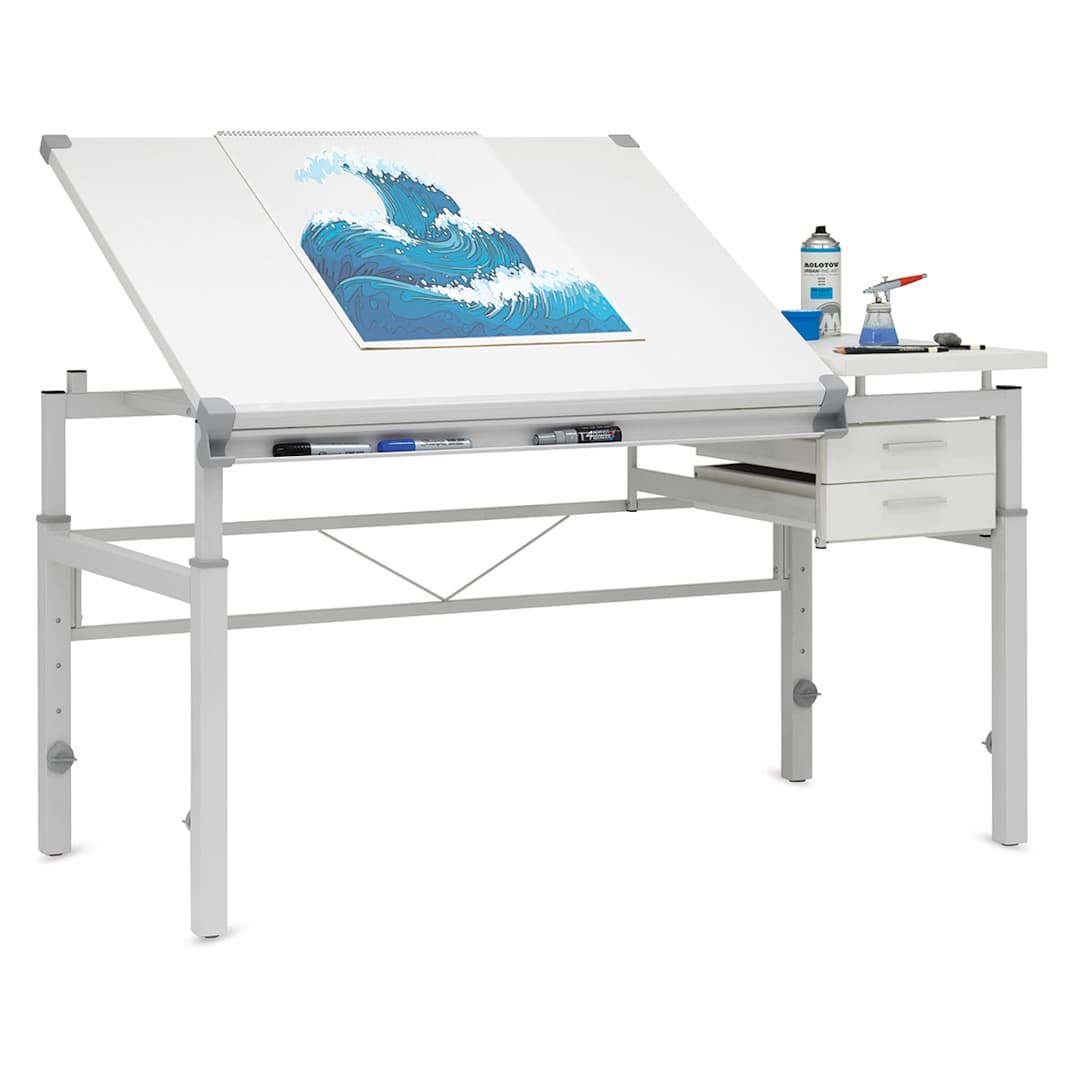 Open in modal - Studio Designs Graphix II Pro Line Table With Drawers - Shown accessorized with table at 30 degrees