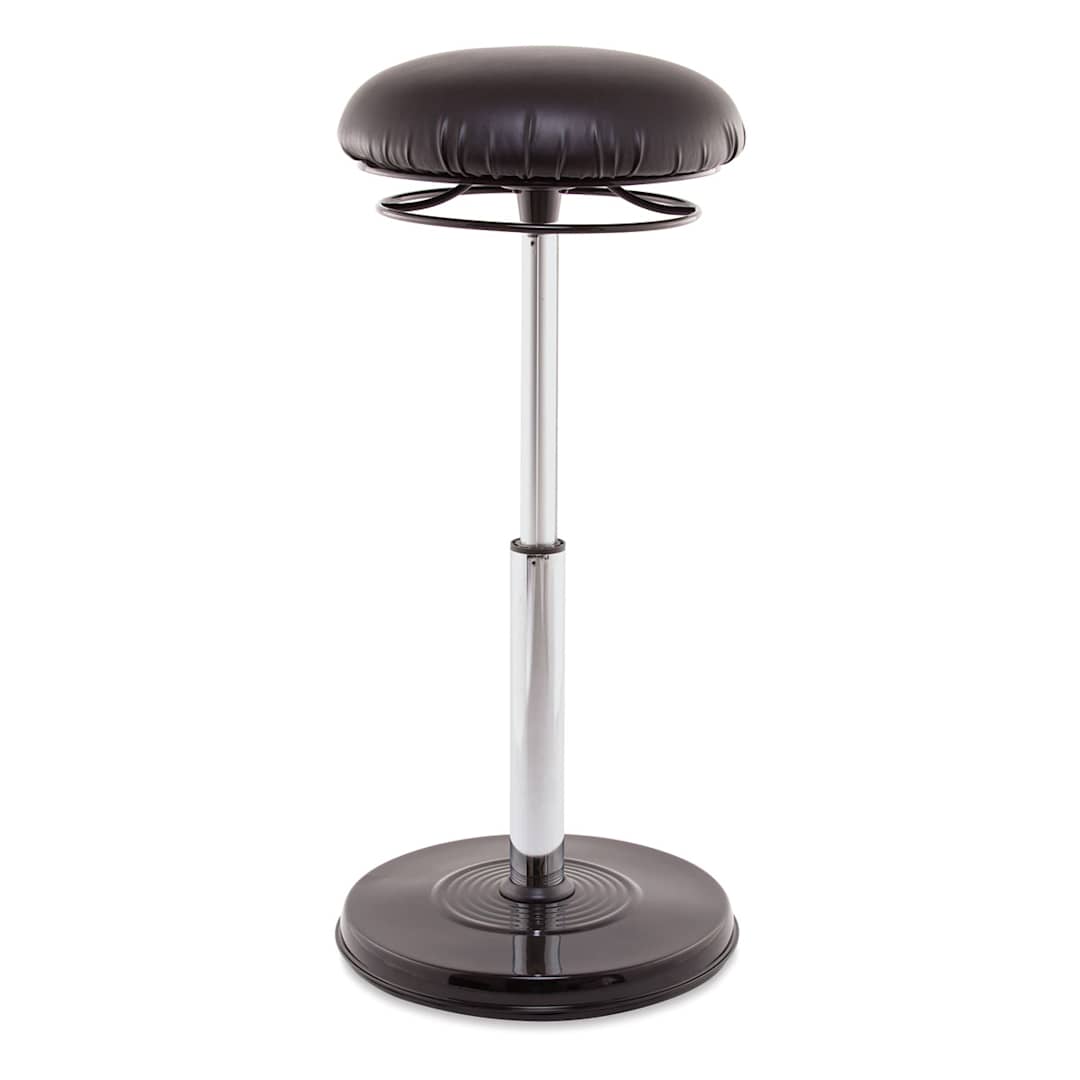 Open in modal - Kore Design Office Plus Sit-Stand Adjustable Chair - Leather-Like Seat Cover, Black, Shown at maximum height.