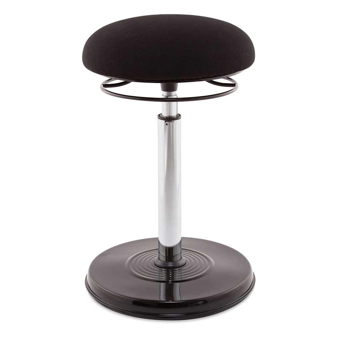 Open in modal - Kore Design Office Plus Sit-Stand Adjustable Chair - Fabric Seat Cover, Black, Shown at minimum height.