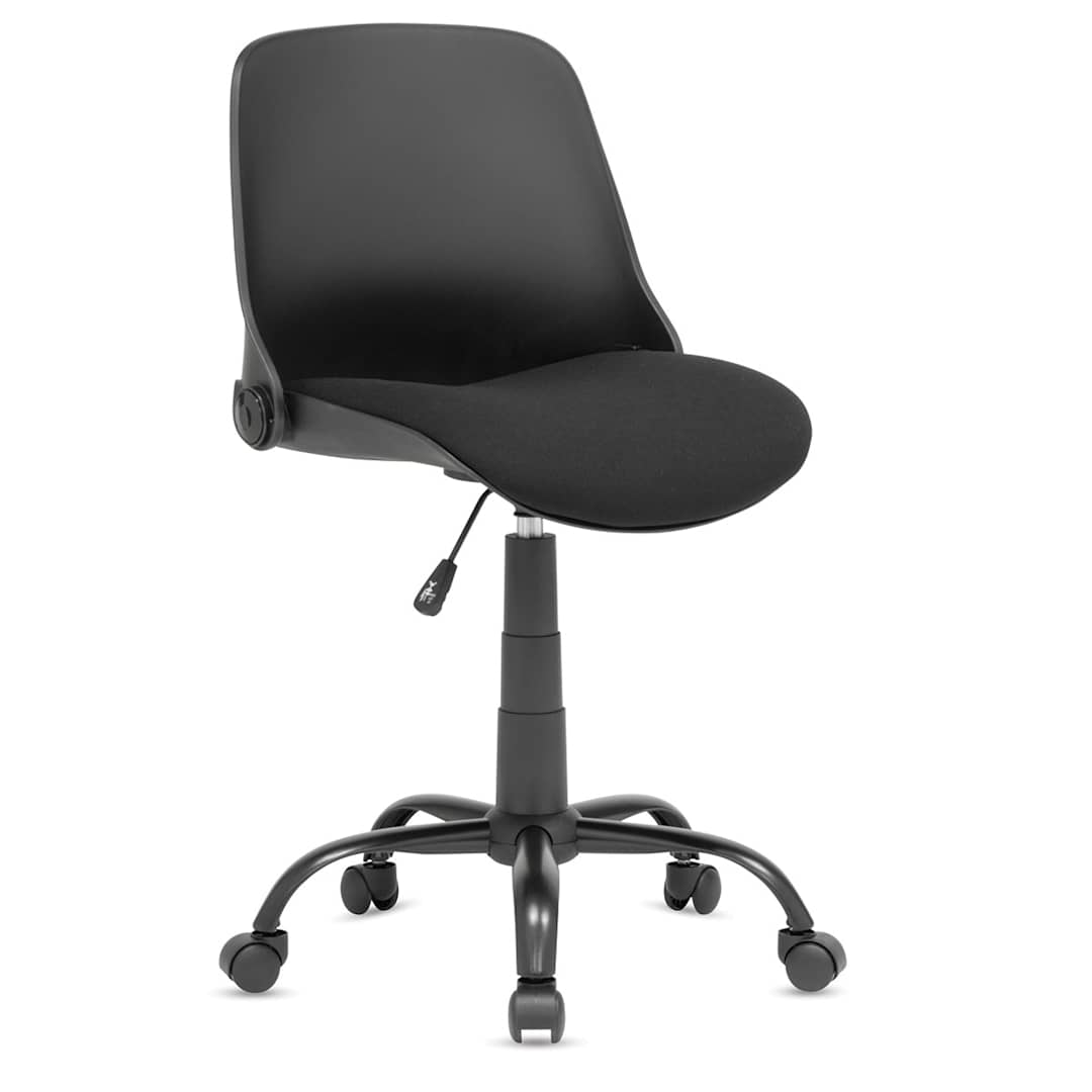 Open in modal - Studio Designs Folding Back Modern Swivel Office Task Chair - Angled view of Black Chair