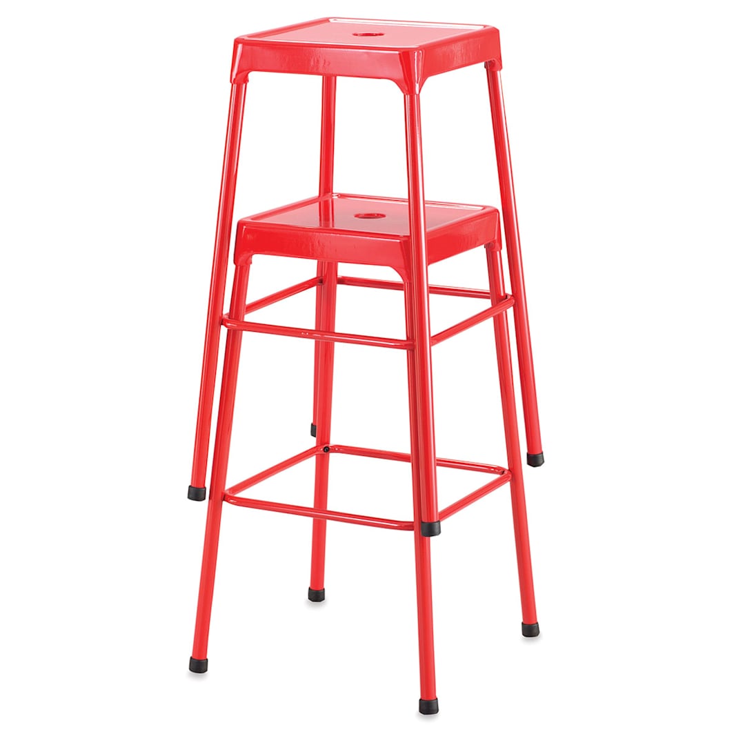 Open in modal - Safco Steel Bar Stool - Red (Stools stacked)