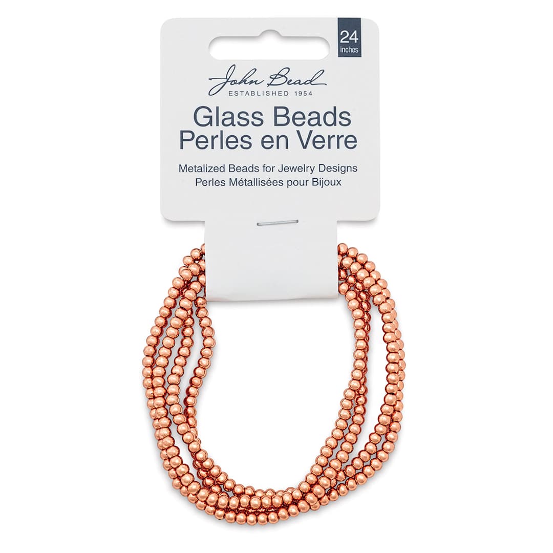 Open in modal - John Bead Metalized Glass Beads - 24" Copper 2 mm Strand in Hanging package
