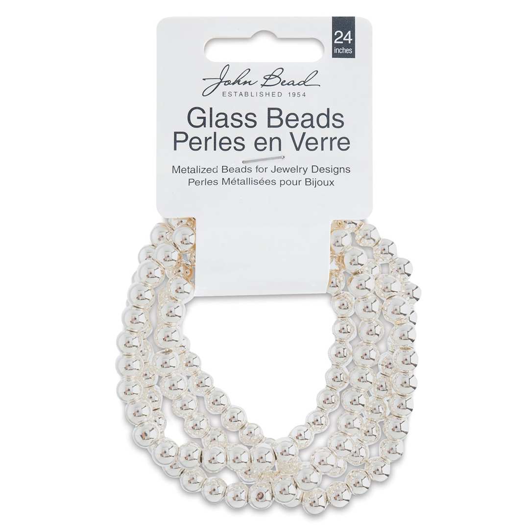 Open in modal - John Bead Metalized Glass Beads - 24" Silver 6 mm Strand in Hanging package
