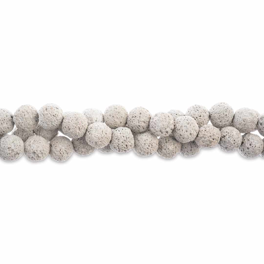 Open in modal - John Bead Earth's Jewels Lava Stone Bead Strand - Arctic White, 8 mm, 8" Strand (Close-up of beads)