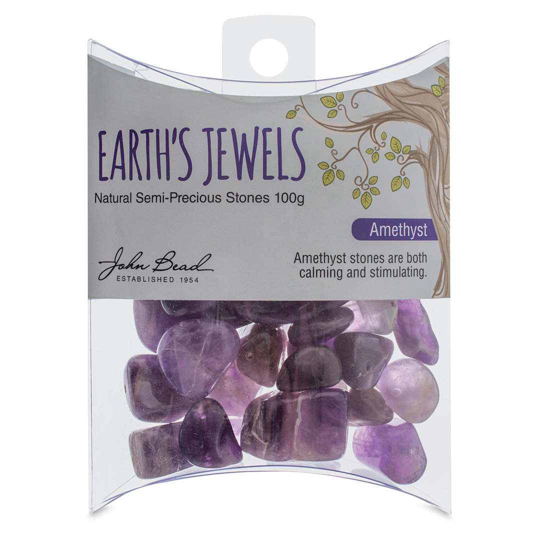 Open in modal - John Bead Earth's Jewels - Front view of package of Amethyst Beads
