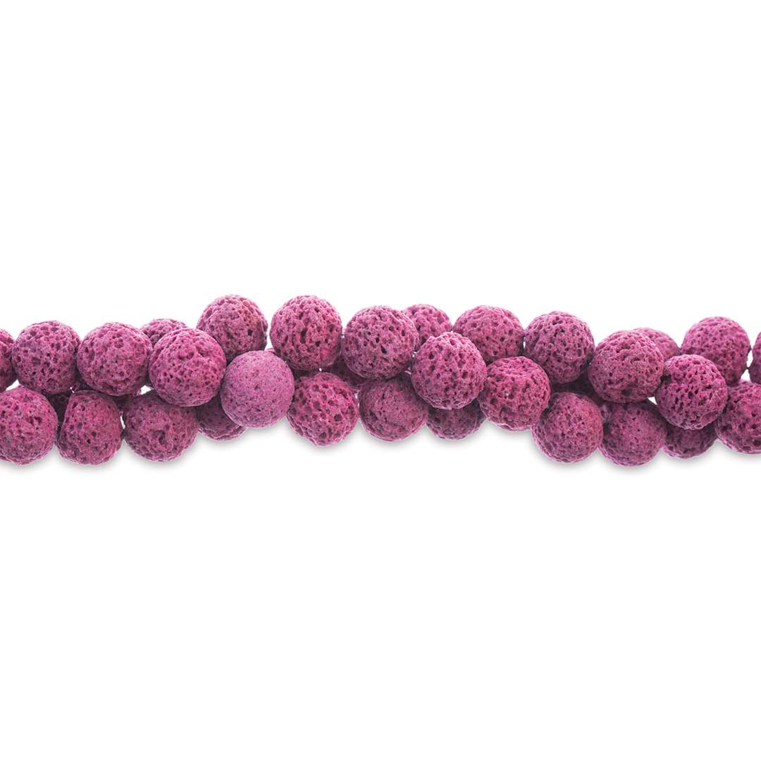 Open in modal - John Bead Earth's Jewels Lava Stone Bead Strand - Flamingo Pink, 8 mm, 8" Strand (Close-up of beads)