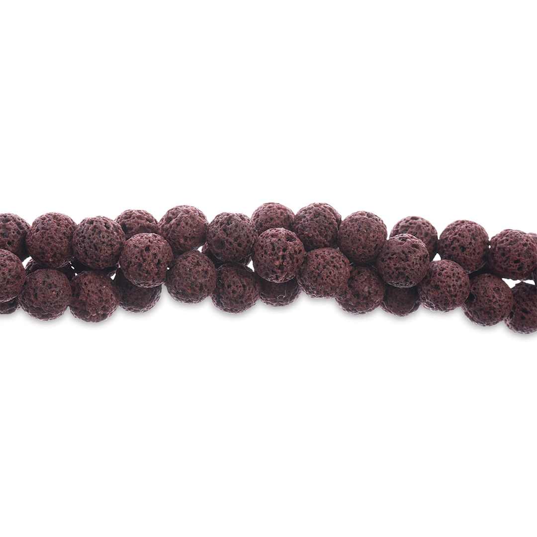Open in modal - John Bead Earth's Jewels Lava Stone Bead Strand - Sedona Red, 8 mm, 8" Strand (Close-up of beads)