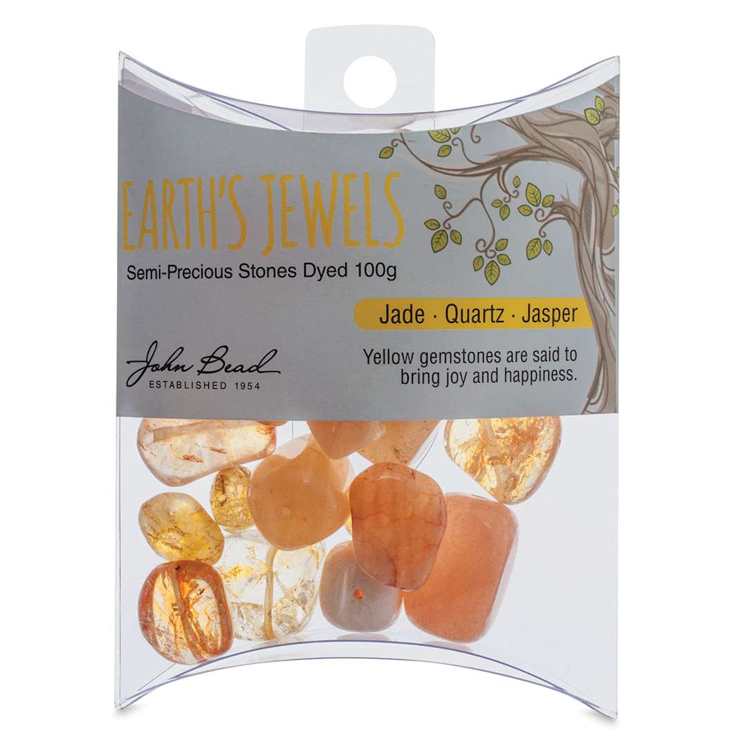 Open in modal - John Bead Earth's Jewels - Front view of package of dyed Yellow Jade type Beads