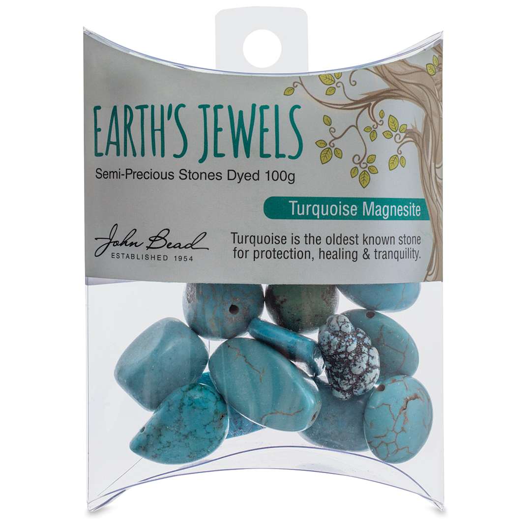 Open in modal - John Bead Earth's Jewels - Front view of package of Turquoise Magnesite Beads