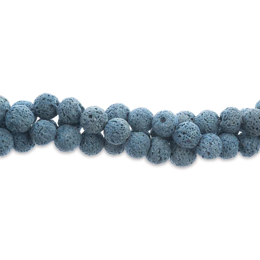 Open in modal - John Bead Earth's Jewels Lava Stone Bead Strand - Royal Azure, 8 mm, 8" Strand (Close-up of beads)