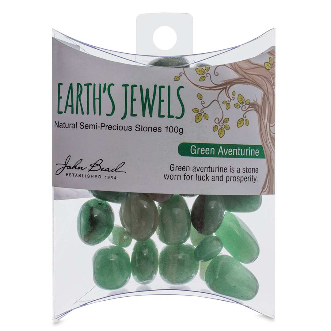 Open in modal - John Bead Earth's Jewels - Front view of package of Green Aventurine Beads