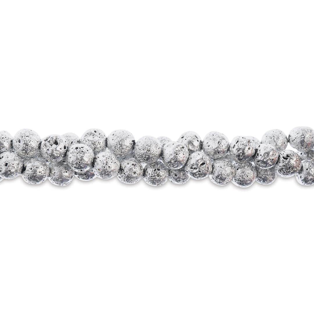 Open in modal - John Bead Earth's Jewels Lava Stone Bead Strand - Silver, 8 mm, 8" Strand (Close-up of beads)