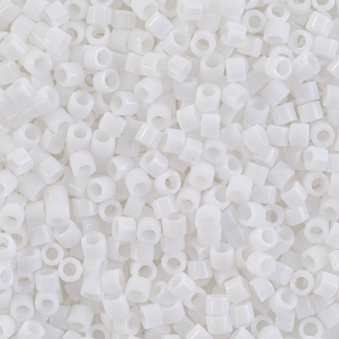 Open in modal - John Bead Miyuki Delica Glass Beads - Chalk White, Glossy (Close-up of beads)