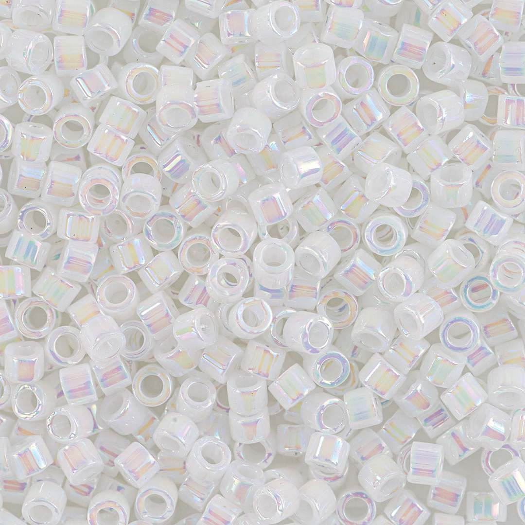 Open in modal - John Bead Miyuki Delica Beads - White, Pearl Aurora Borealis (Close-up of beads)