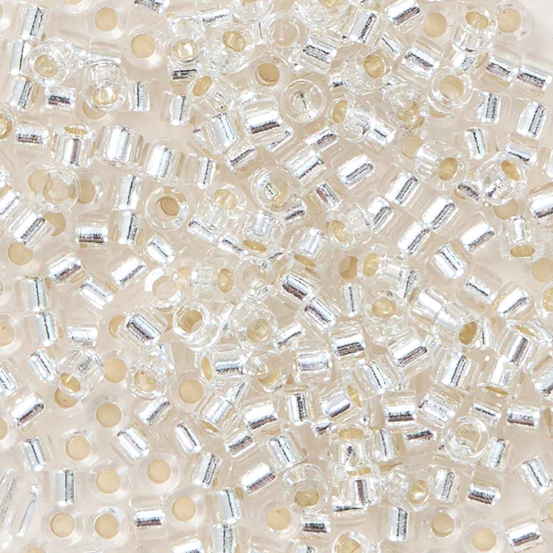 Open in modal - John Bead Miyuki Delica Glass Beads - Crystal, Silver Lined (Close-up of beads)