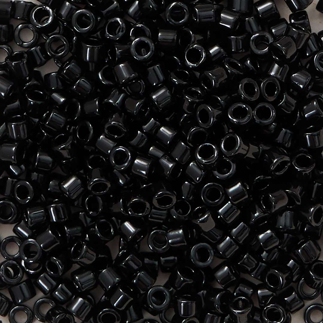 Open in modal - John Bead Miyuki Delica Glass Beads - Black, Glossy (Close-up of beads)