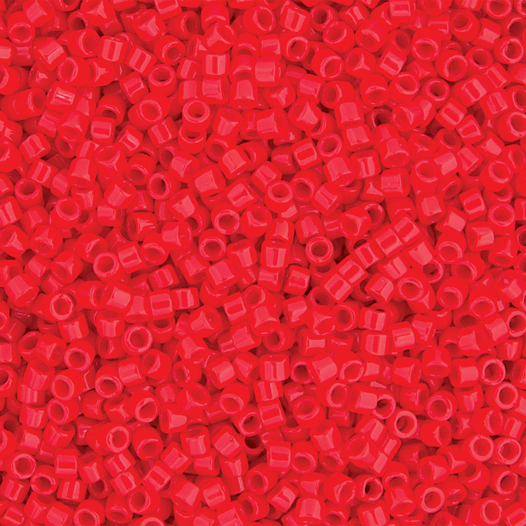 Open in modal - John Bead Miyuki Delica Glass Beads - Red, Glossy (Close-up of beads)
