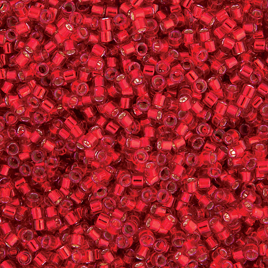 Open in modal - John Bead Miyuki Delica Glass Beads - Red, Silver Lined (Close-up of beads)