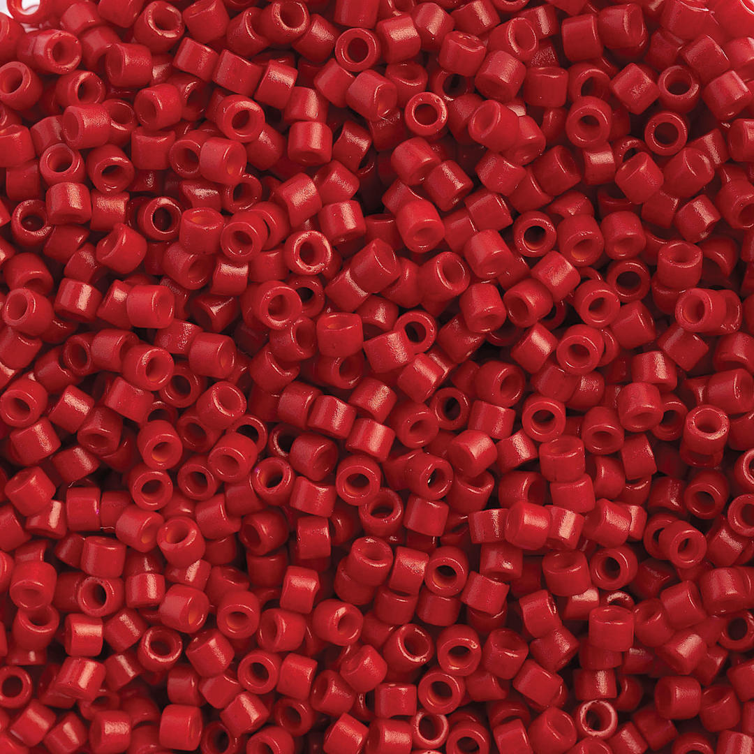 Open in modal - John Bead Miyuki Delica Glass Beads - Bright Red, Matte, 11/0, 5.2 g (Close-up of beads)