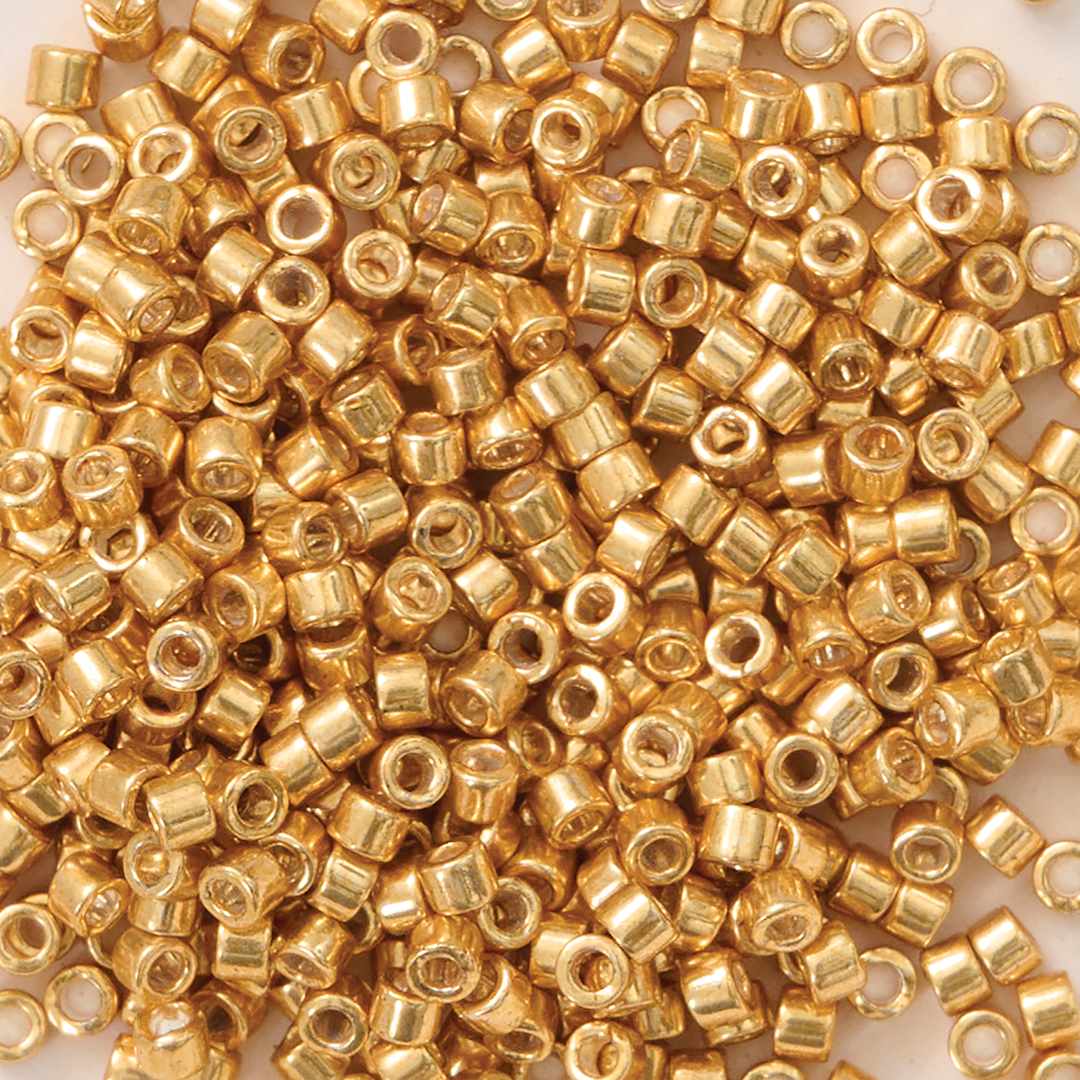 Open in modal - John Bead Miyuki Delica Glass Beads - Yellow Gold, Galvanized (Close-up of beads)