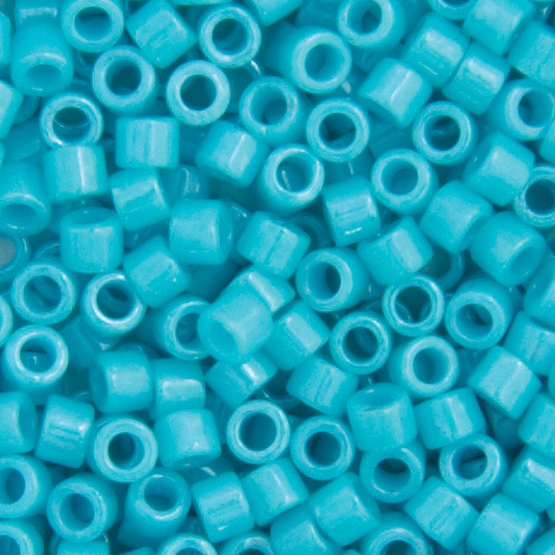 Open in modal - John Bead Miyuki Delica Glass Beads - Turquoise Green, Glossy (Close-up of beads)