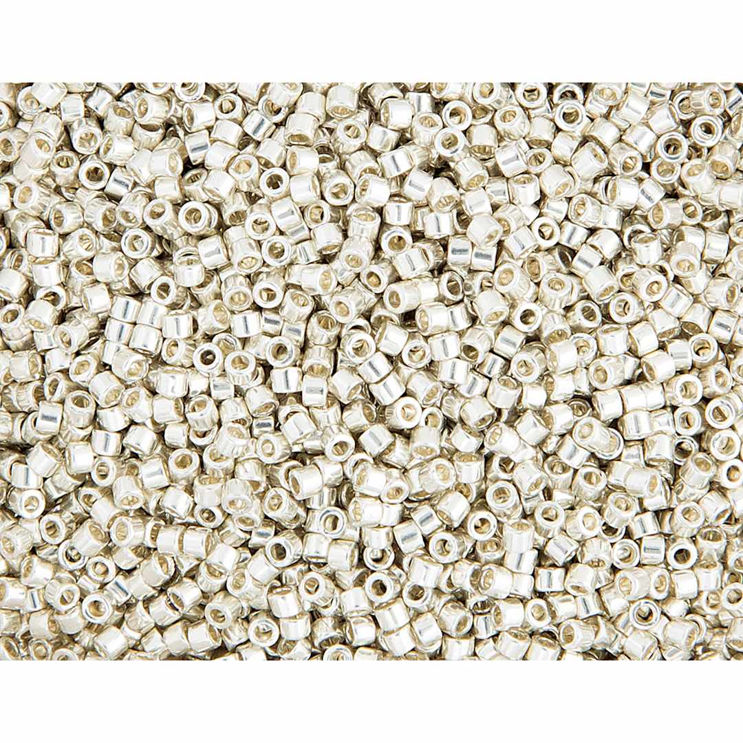 Open in modal - John Bead Miyuki Delica Glass Beads - Duracoat Silver, Galvanized (Close-up of beads)