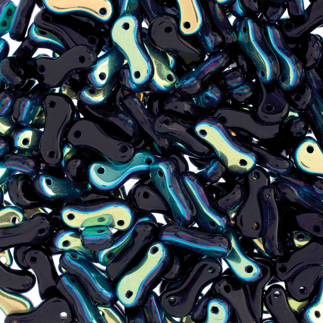 Open in modal - John Bead Czech Link Beads - Loose Black and Aurora Borealis beads
