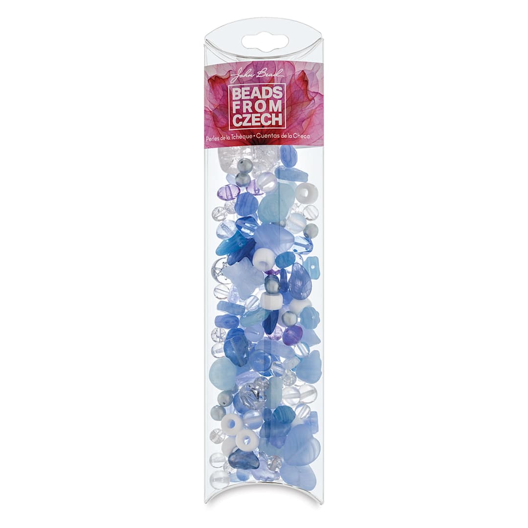Open in modal - Czech Glass Bead Mixes - Pillow Box of Blue Washed Beads upright