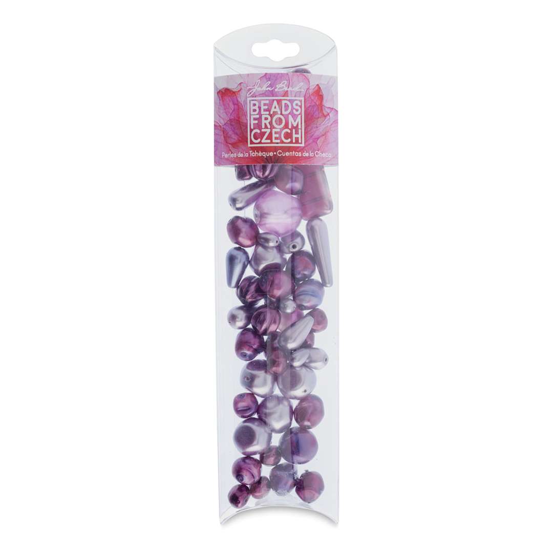Open in modal - John Bead Czech Glass Bead Mix - Purple Velvet Pearls, 100g