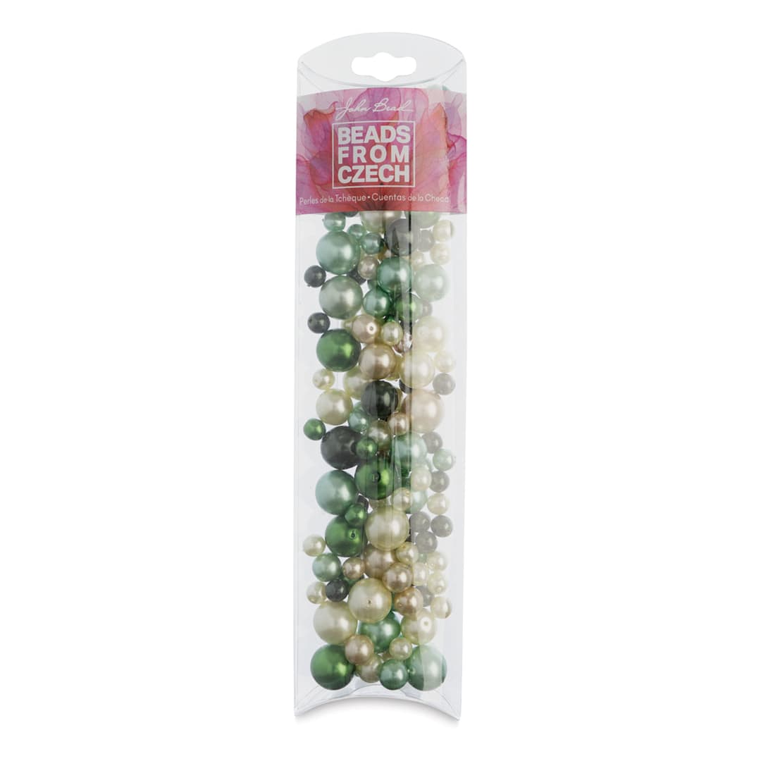 Open in modal - John Bead Czech Glass Bead Mix - Emerald Pearls, 100 g