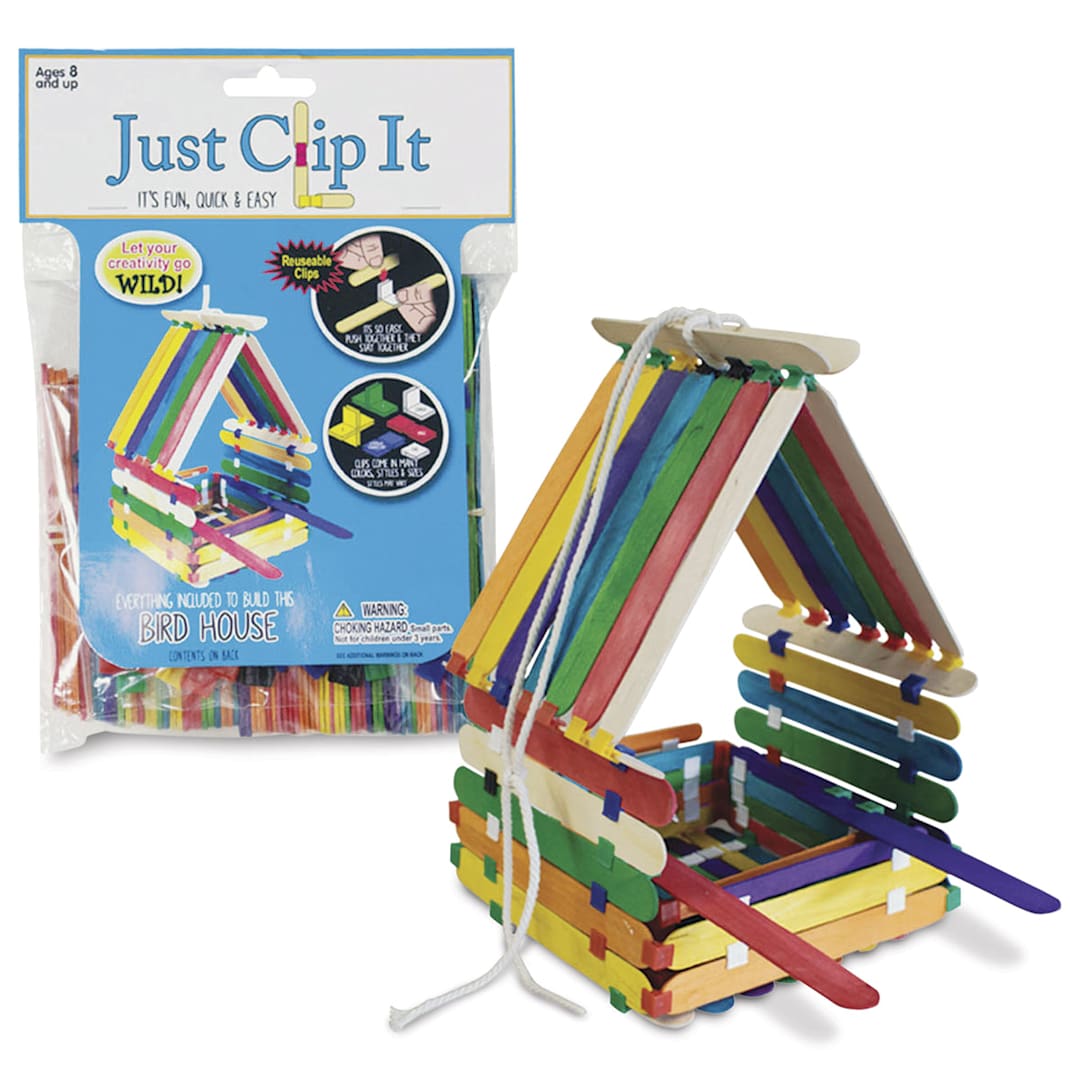 Open in modal - Pepperell Just Clip It Build Sticks Bird Feeder Kit - Package shown with finished Feeder
