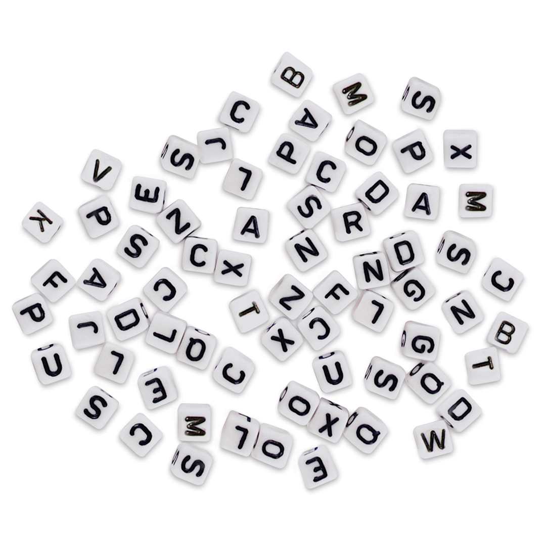 Open in modal - Craft Medley Alphabet Beads - White with Black Letters, Package of 68