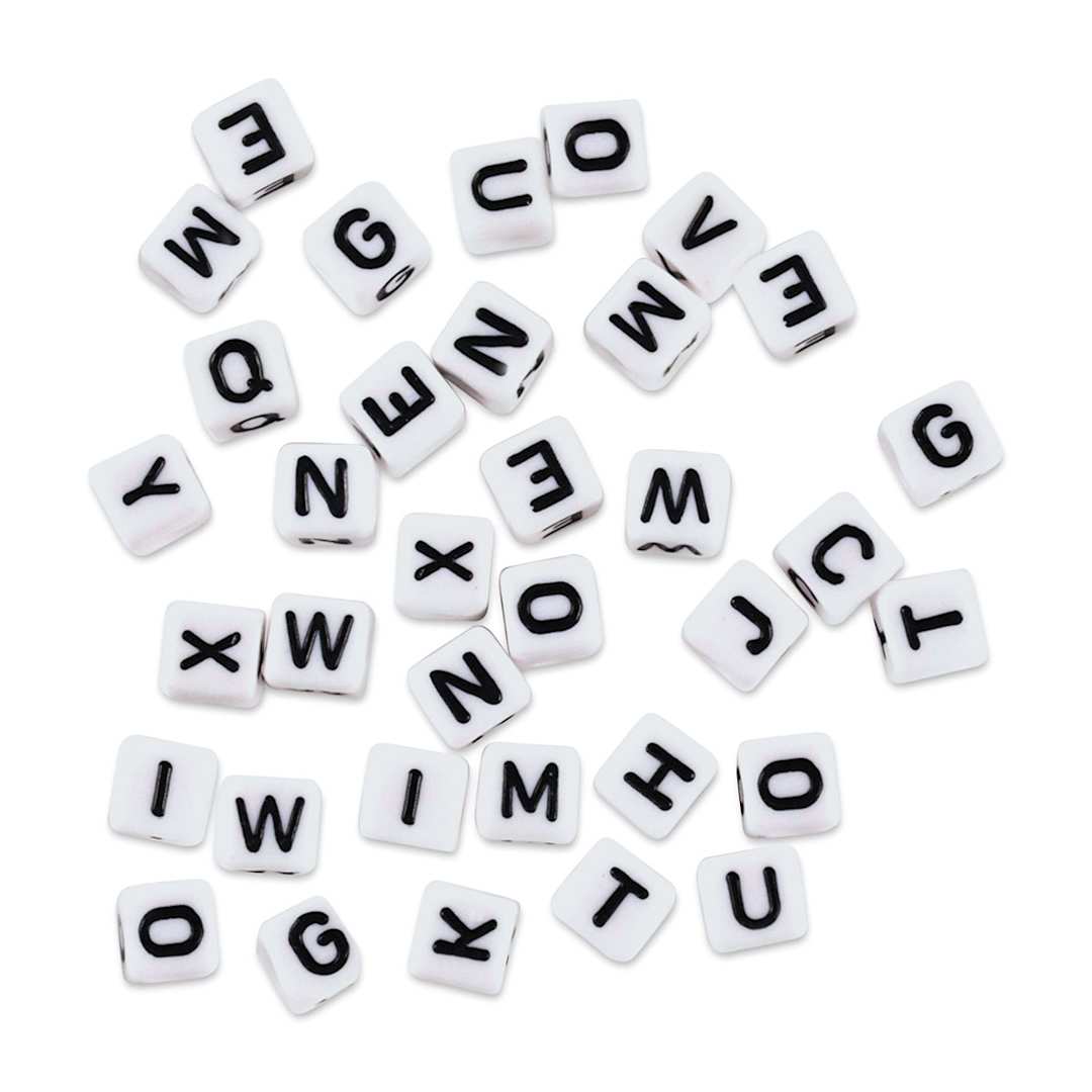 Open in modal - Craft Medley Alphabet Beads - White with Black Letters, Package of 36