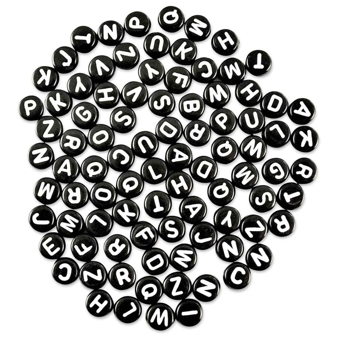 Open in modal - Craft Medley Alphabet Beads - Black with White Letters, Package of 90