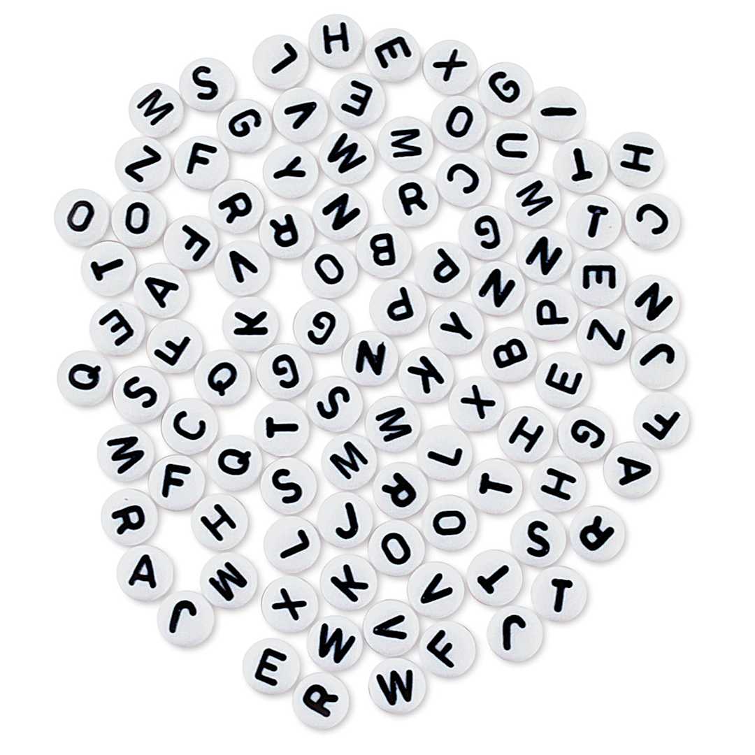 Open in modal - Craft Medley Alphabet Beads - White with Black Letters, Package of 90
