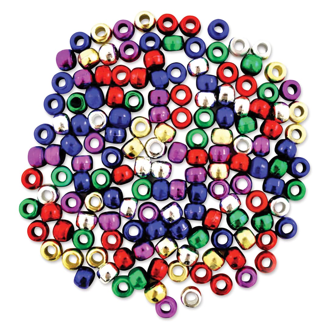 Open in modal - Craft Medley Pony Beads - Metallic Mulitcolor, Package of 150