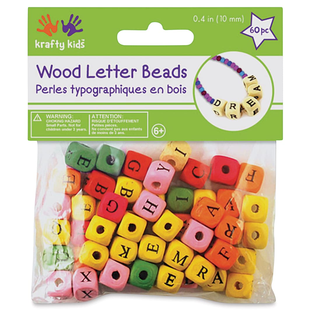 Open in modal - Krafty Kids Wood Alphabet Beads - Multicolor, 10 mm, Package of 60 (In packaging)