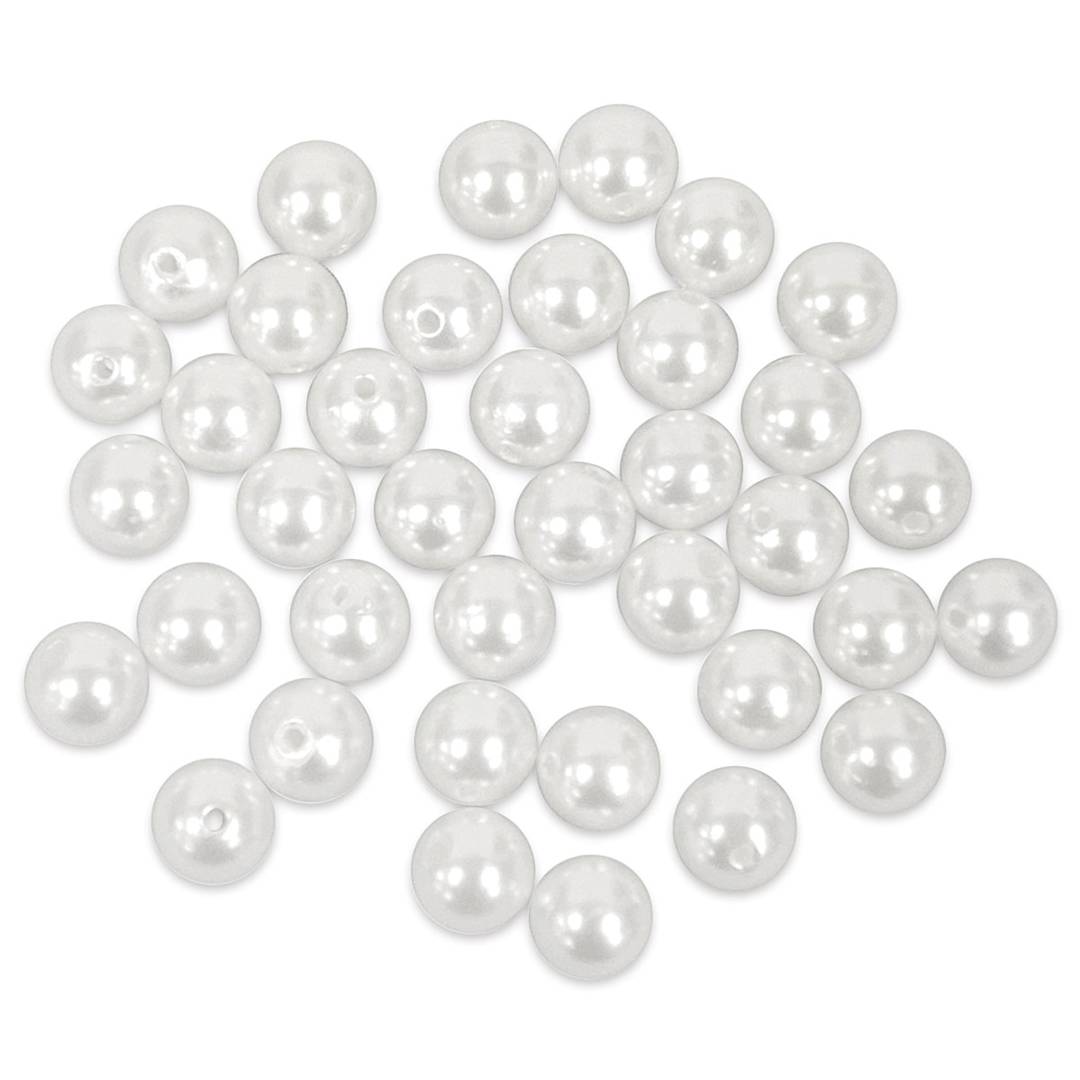 Open in modal - Craft Medley Pearl Acrylic Beads - White, 10 mm, Package of 40