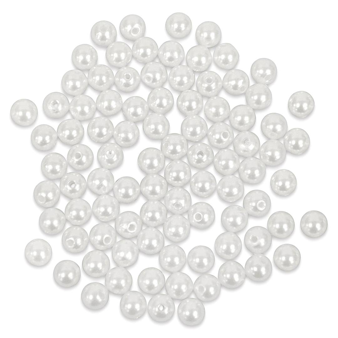 Open in modal - Craft Medley Pearl Acrylic Beads - White, 8 mm, Package of 80