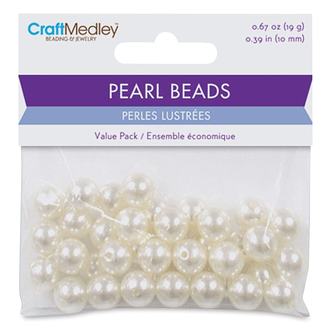 Open in modal - Craft Medley Pearl Acrylic Beads - Ivory, 10 mm, Package of 40 (In packaging)