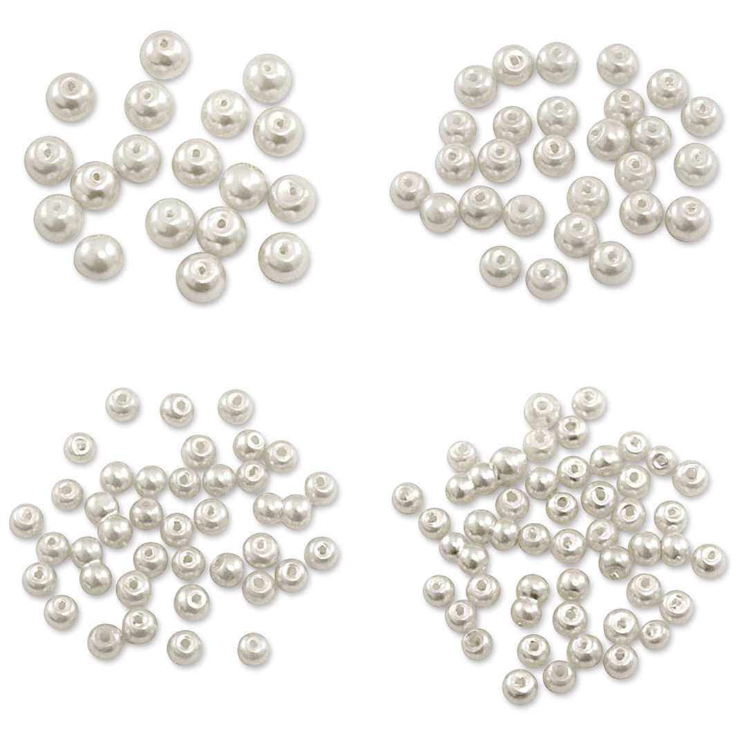 Open in modal - Craft Medley Pearl Glass Beads - White, Assorted Sizes