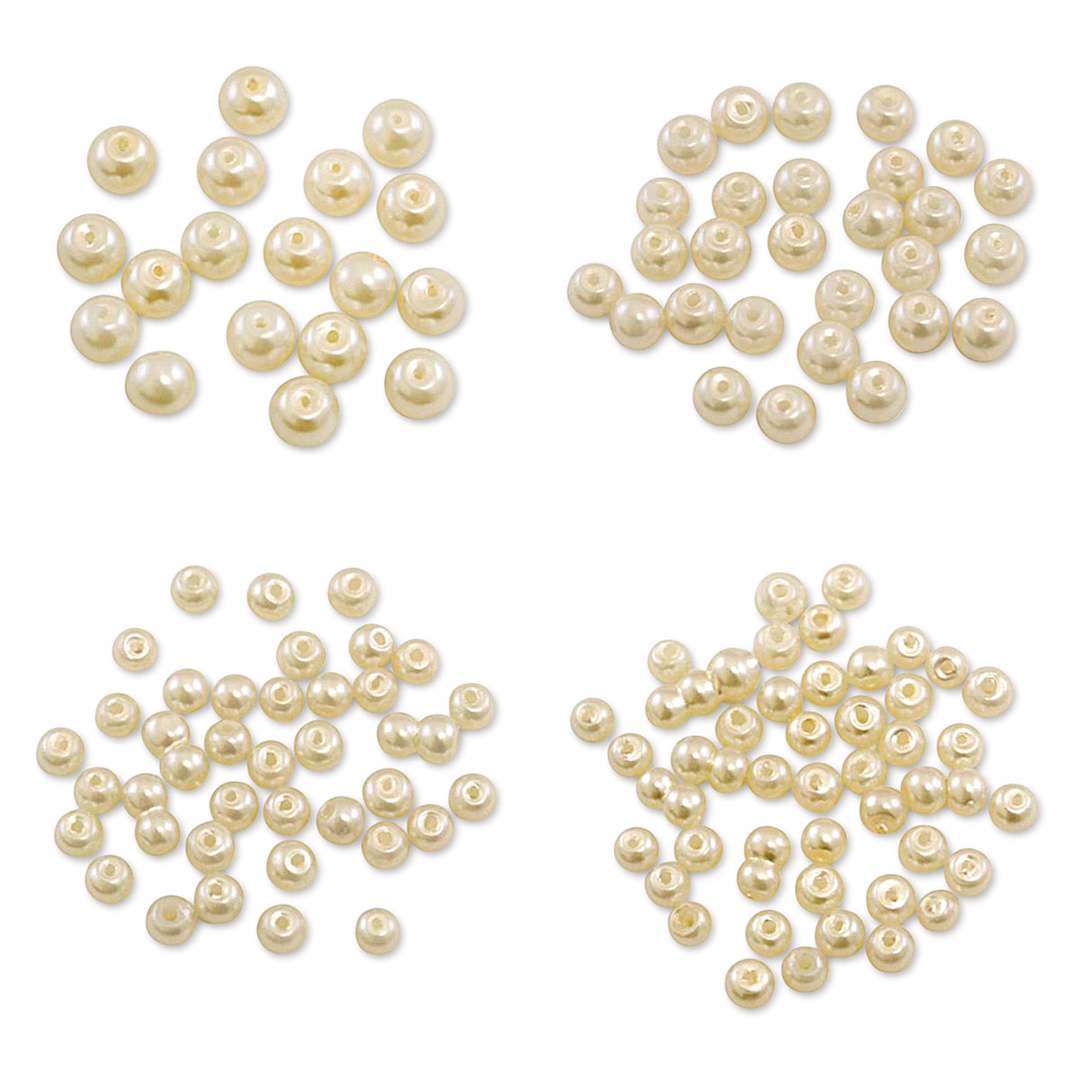 Open in modal - Craft Medley Pearl Glass Beads - Ivory, Assorted Sizes
