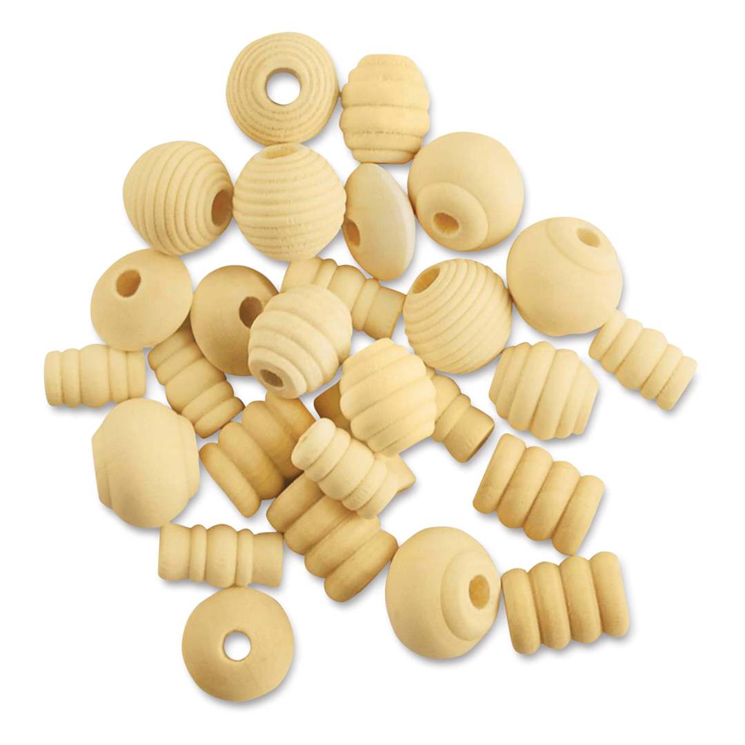 Open in modal - Krafty Kids Wood Beads - Fancy, Unfinished, Package of 28