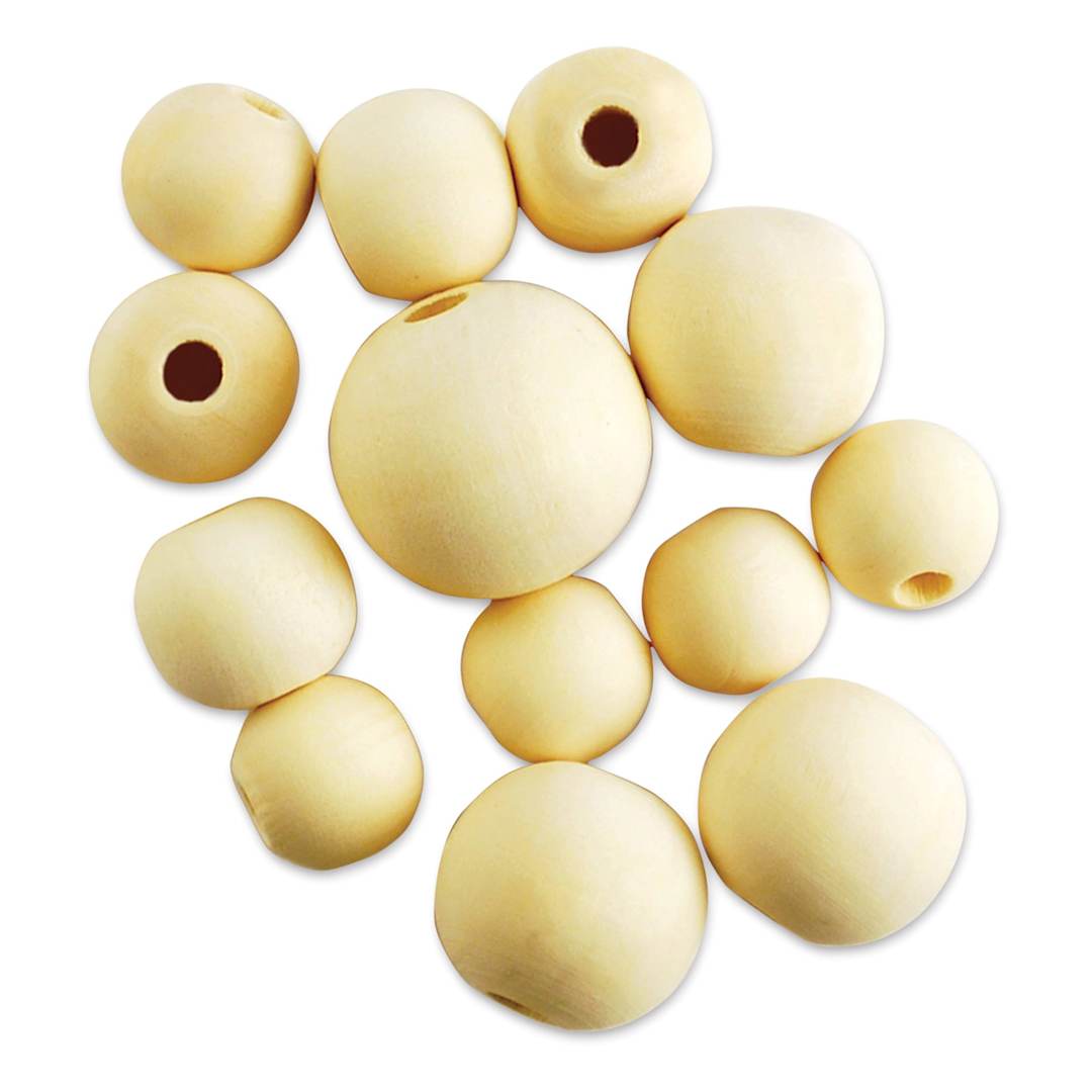 Open in modal - Krafty Kids Wood Beads - Round, Unfinished, Package of 13