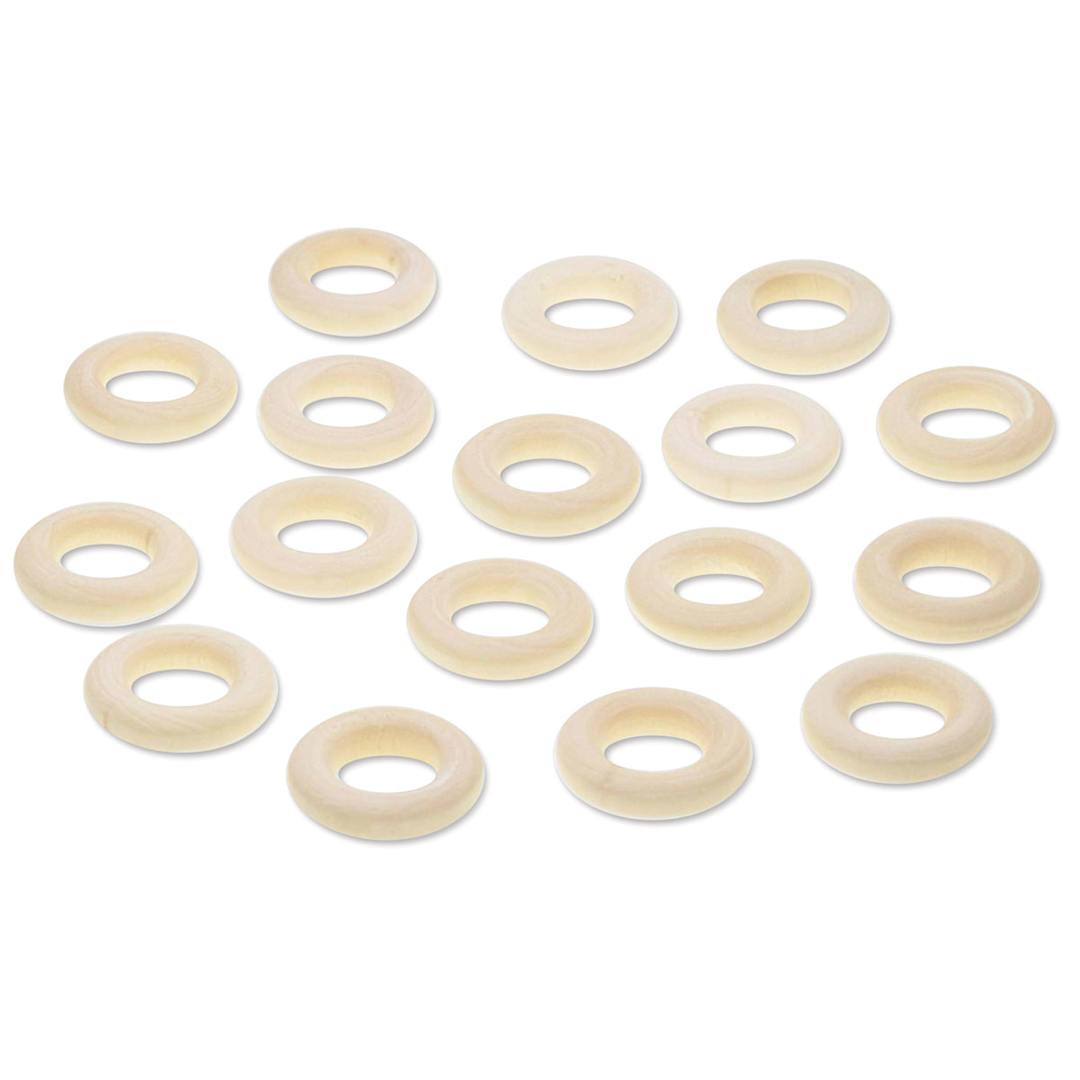 Open in modal - Craft Medley Wood Rings, 17 rings laid out flat