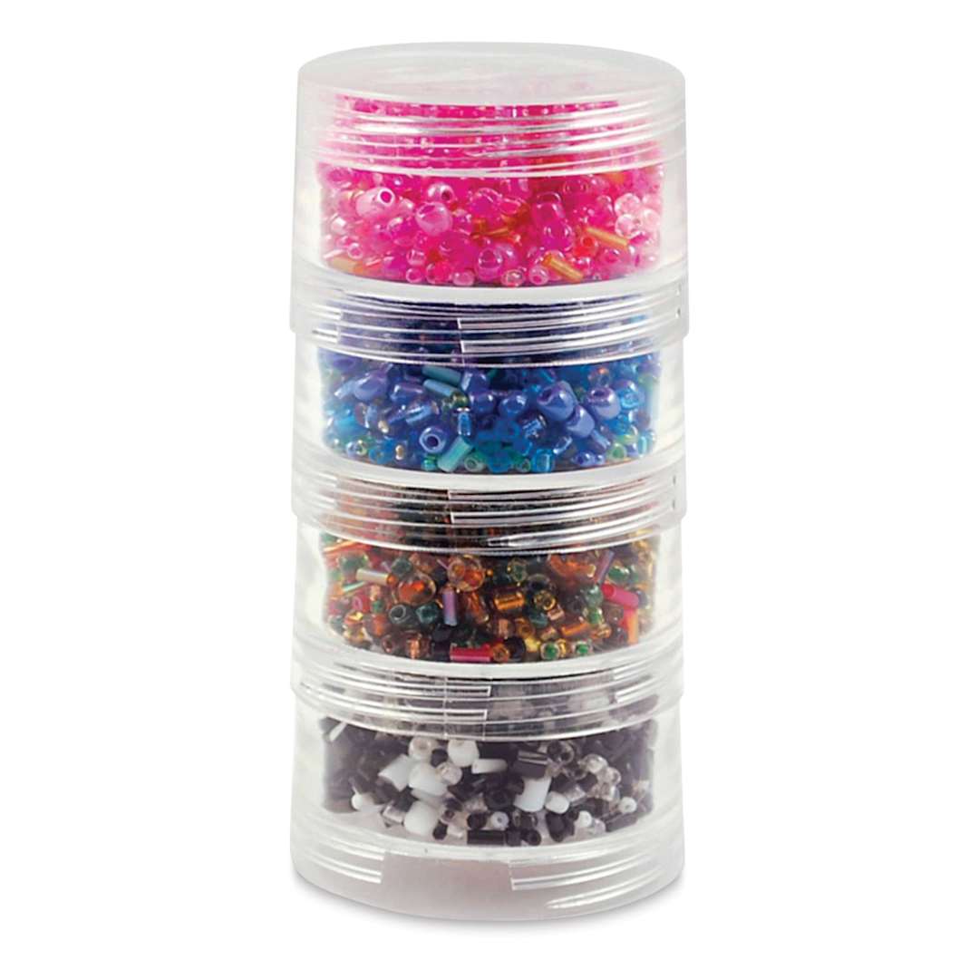 Open in modal - Craft Medley Screw Stack Canisters - 4 Compartments, 4" H x 2" W (Shown with beads)