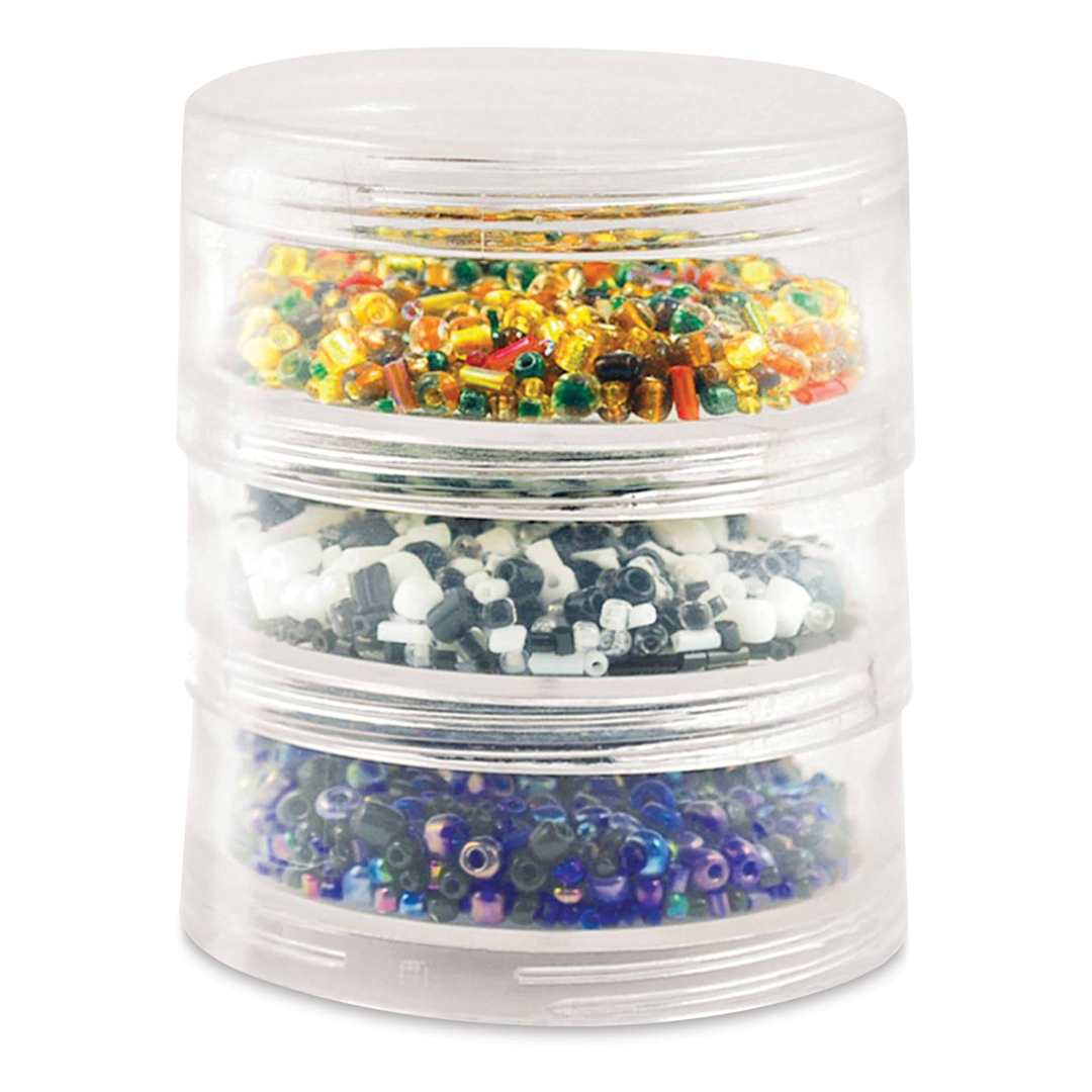 Open in modal - Craft Medley Screw Stack Canisters - 3 Compartments, 3" H x 2-3/4" W (Shown with beads)