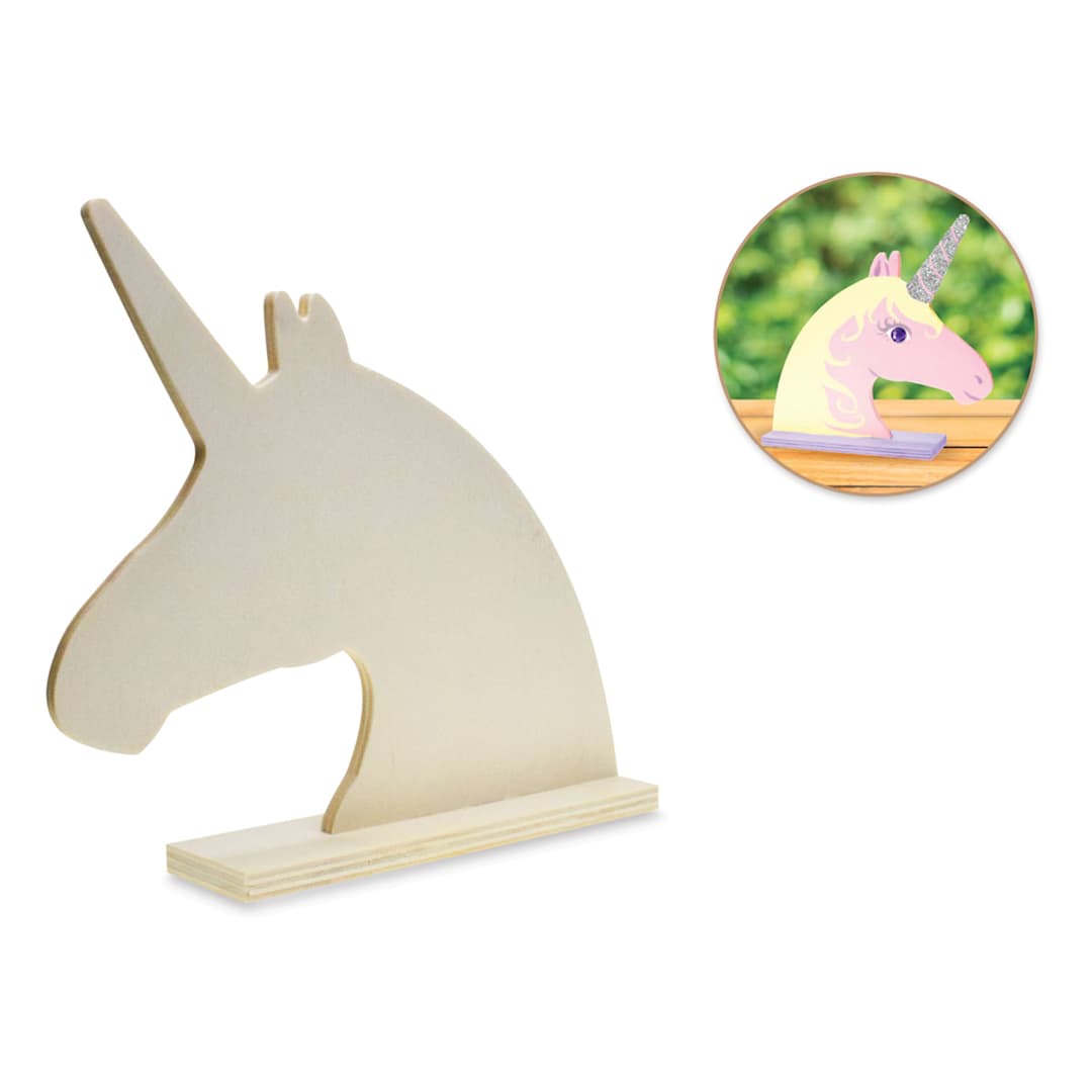 Open in modal - Craft Medley Standing Wood Animal - Unicorn, 6-1/2" W x 7" H (Shown with sample finished artwork)
