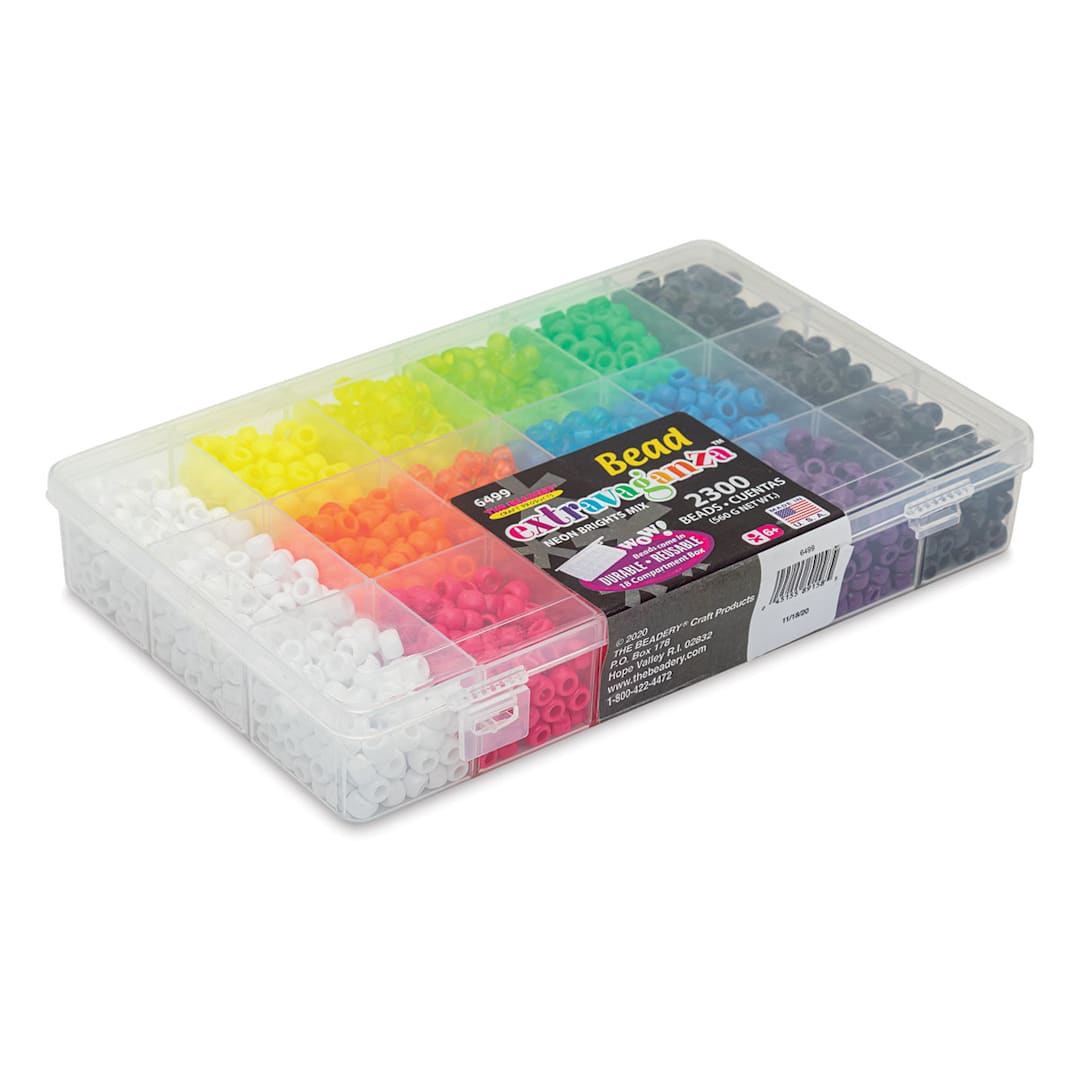 Open in modal - The Beadery Bead Extravaganza Box - Neon Brights, Package of 2300 (Angled view, lid closed)
