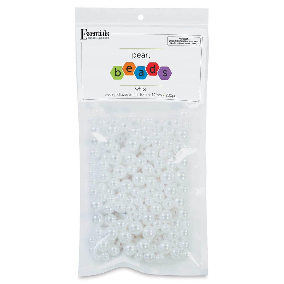 Open in modal - Essentials by Leisure Arts Plastic Pearls - White, Package of 200, Assorted Sizes